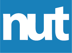 Nut-logo wit in blauw